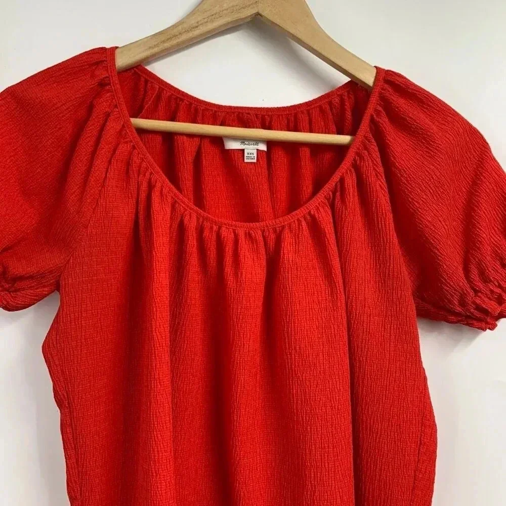 Madewell‎ Texture & Thread Women's Peasant L2939 Top Puff Sleeve Shirt Size XXS